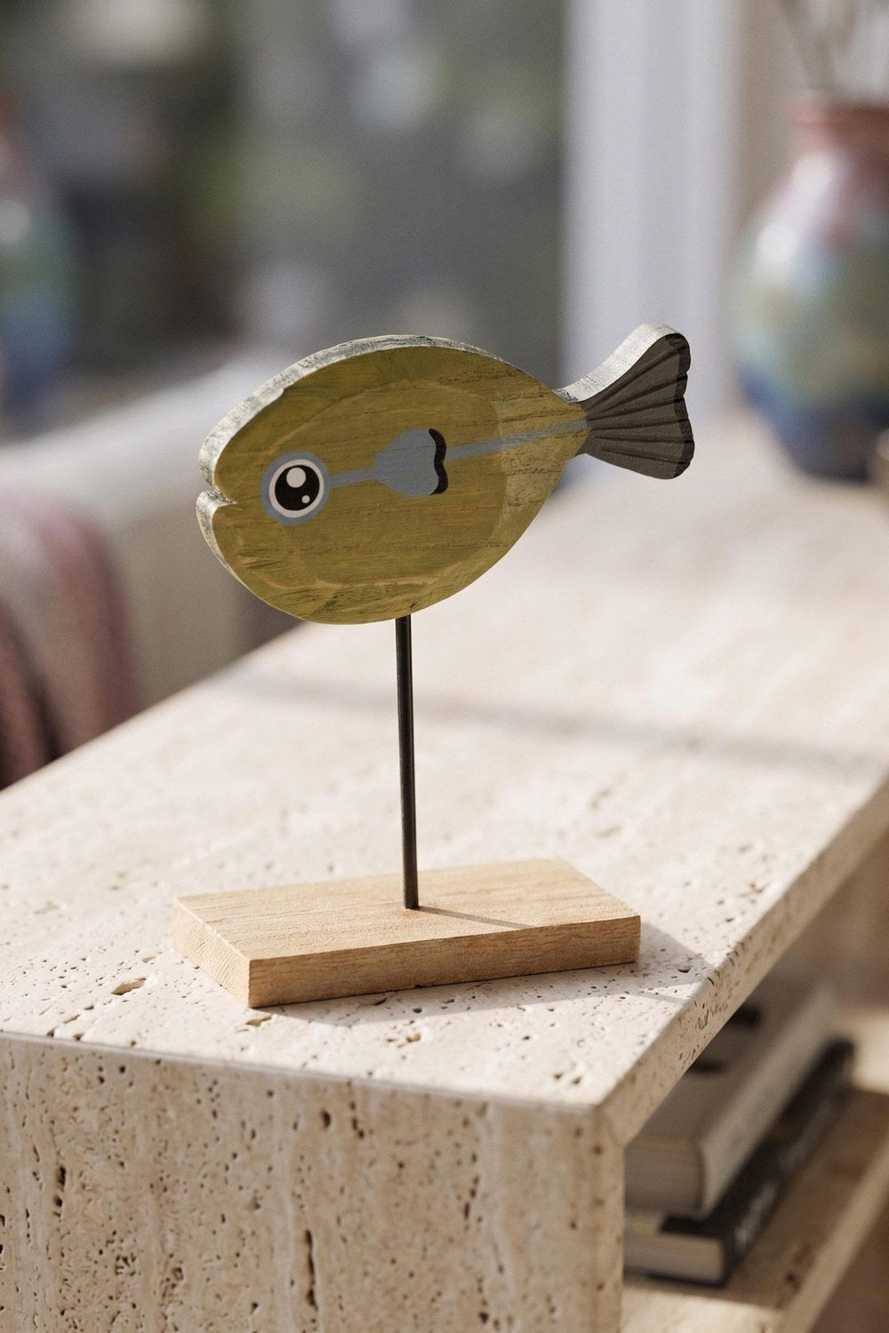 Retro Ahşap Balık Figürlü Masaüstü Obje, 16 Cm - 0
