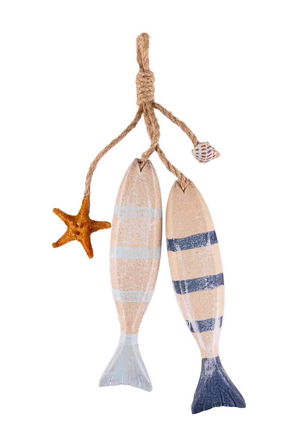 Retro Halat Askılı Çift Balık Duvar Süsü, 20 Cm - 1