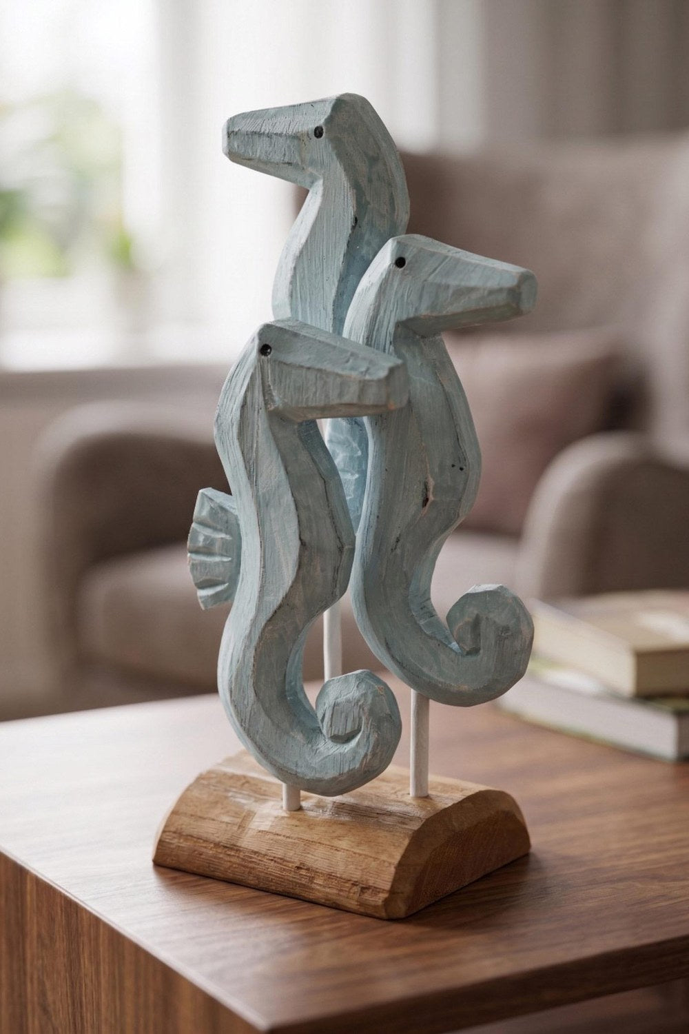 Retro Ahşap Standlı 3'lü Denizatı Biblosu, 30 Cm - 0