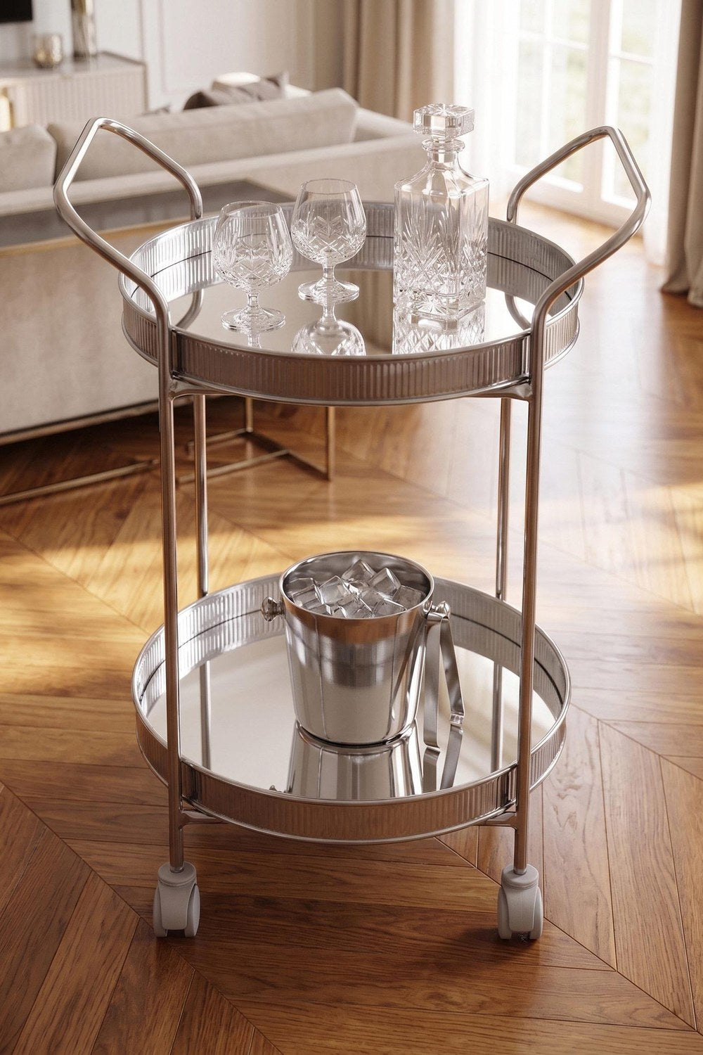 Krom Servis Arabası, 2 Raflı, Tekerlekli, 80 × 45 Cm - 1