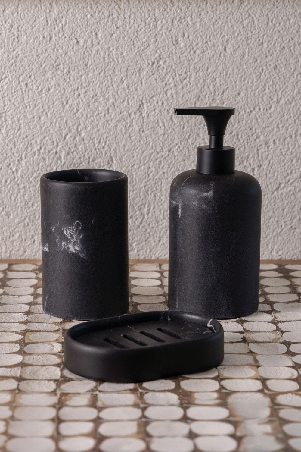 Marble Banyo Seti, Siyah, 3 Parça - 0