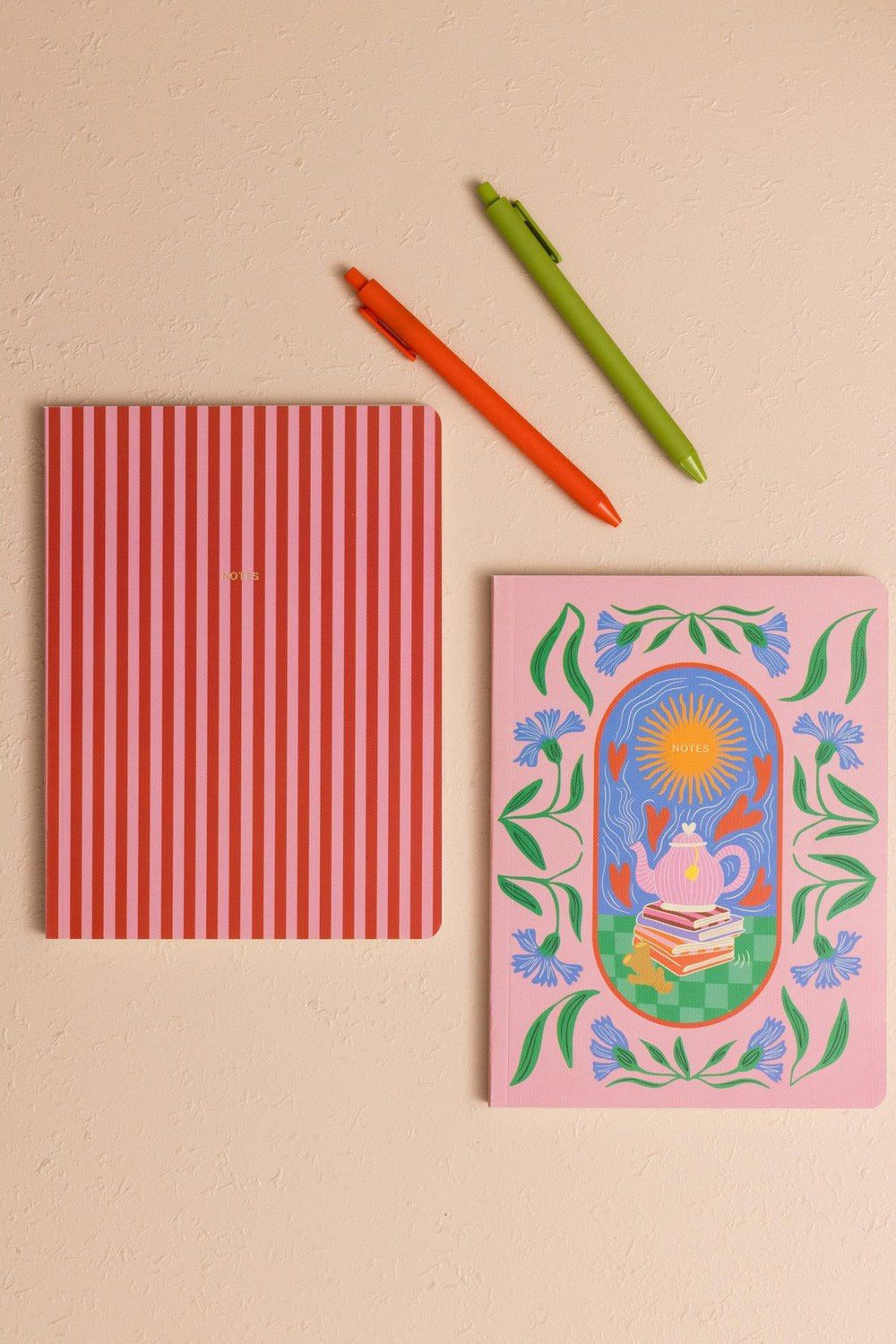 Pembe Çiçek Desenli Defter 2'li Set, 16 × 21 Cm (A5) - 0