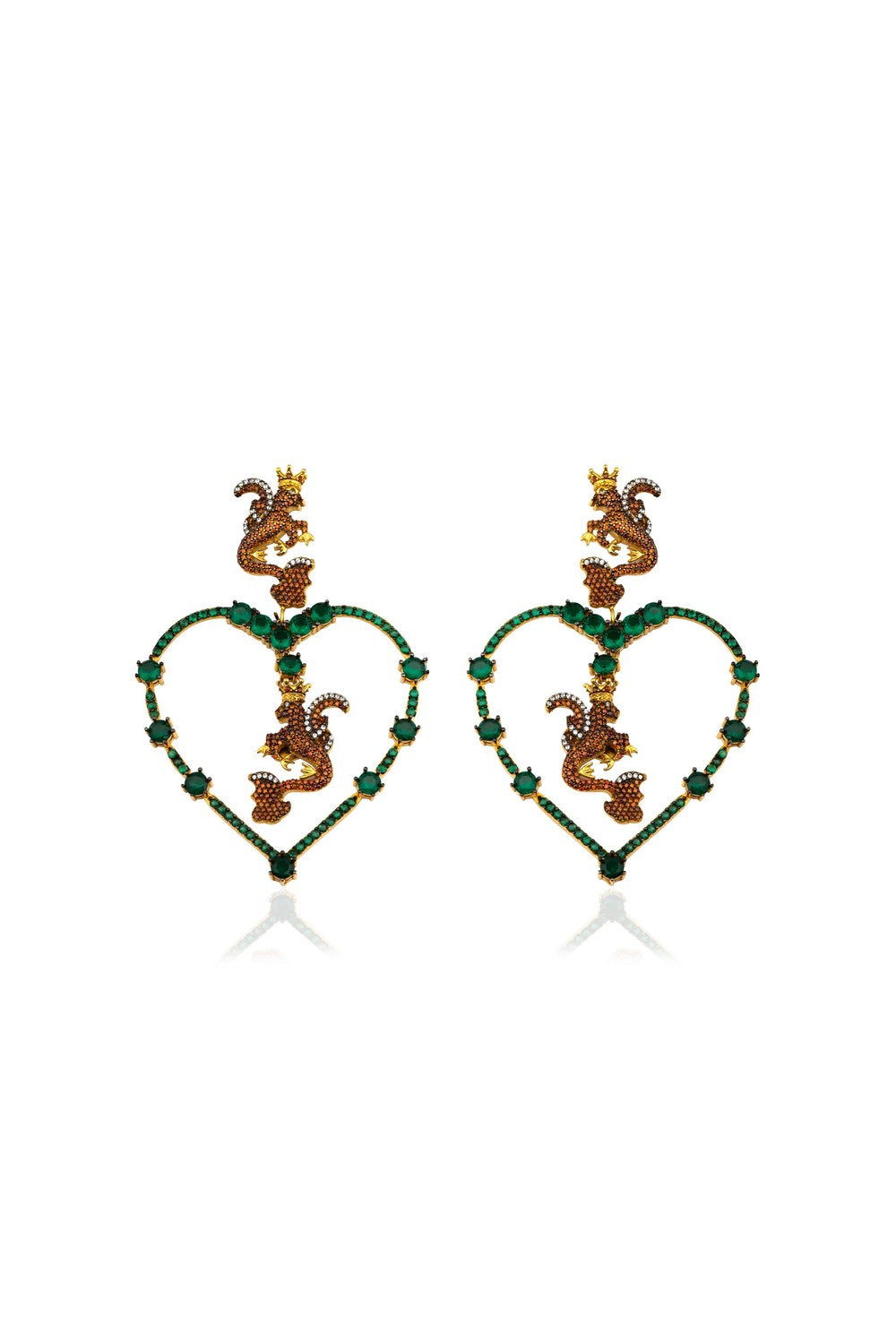 Secret Of Heart Green Büyük Kalpli Garnet Dragon Küpe - 0