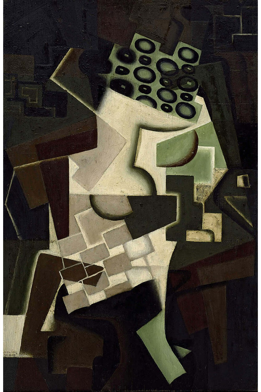Juan Gris - Kareli Masa Örtüsü Üzerinde Meyve Tabağı - 1