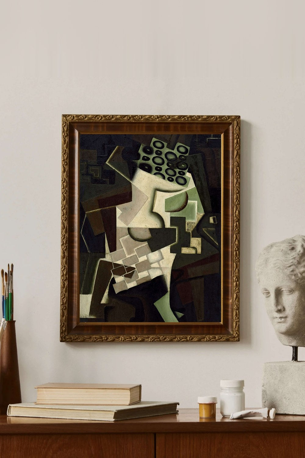 Juan Gris - Kareli Masa Örtüsü Üzerinde Meyve Tabağı - 3