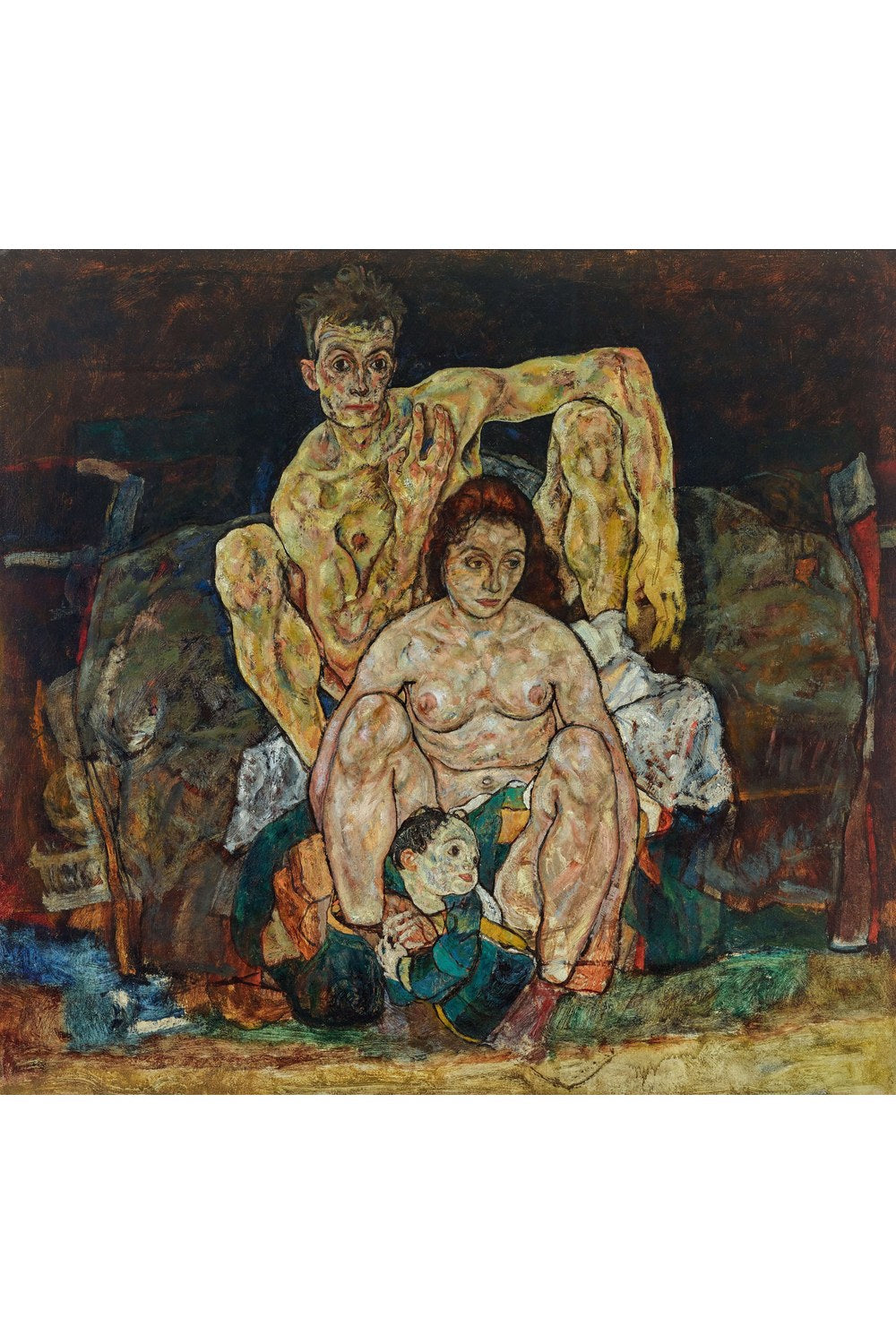 Egon Schiele - Çömelmiş İnsan Çifti Aile - 1
