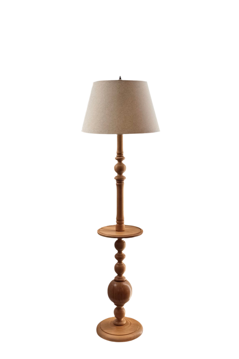Keten Başlıklı Sehpalı Ahşap Lambader - 1