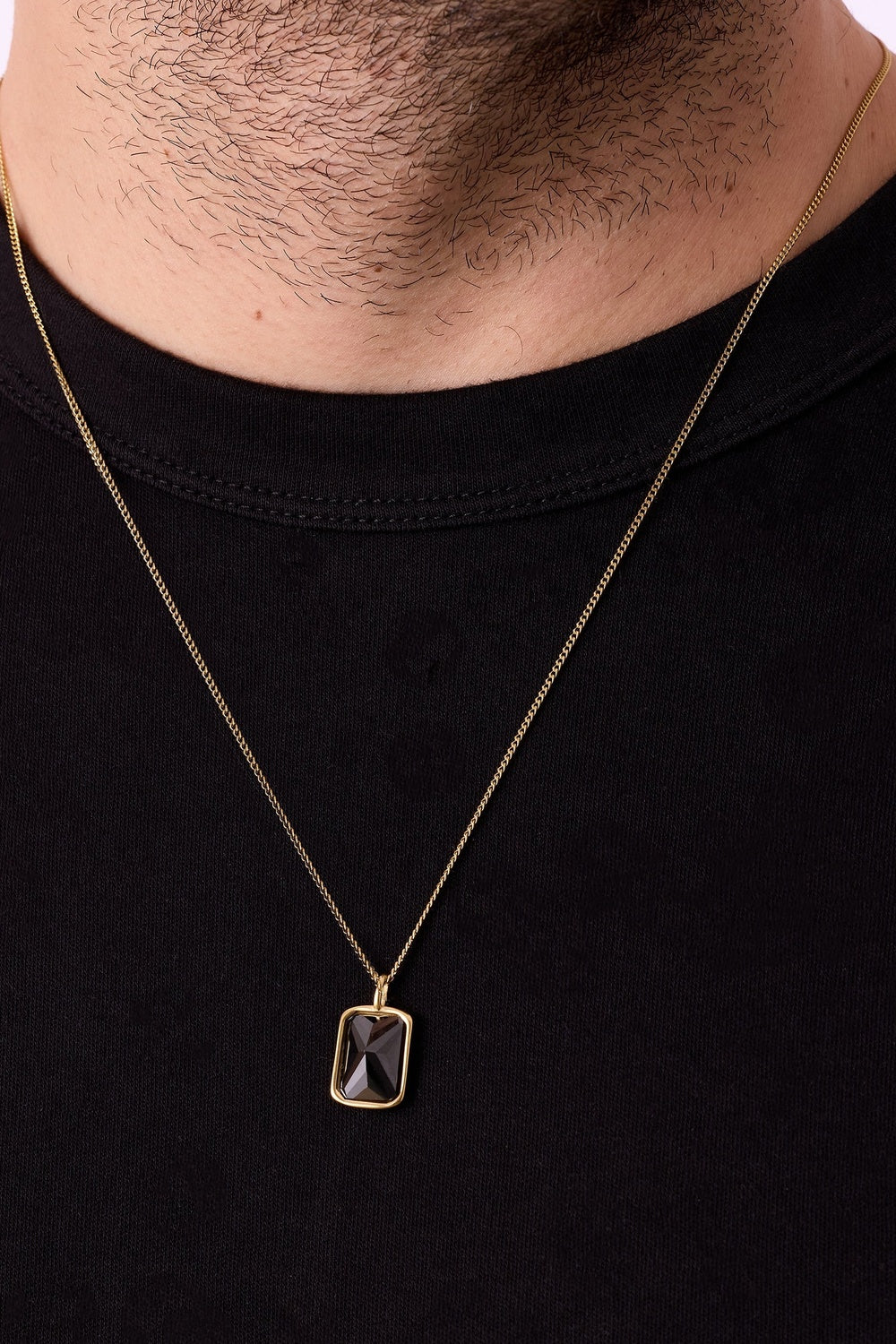 Zirkon Taşlı Kolye, Siyah - Gold - 3