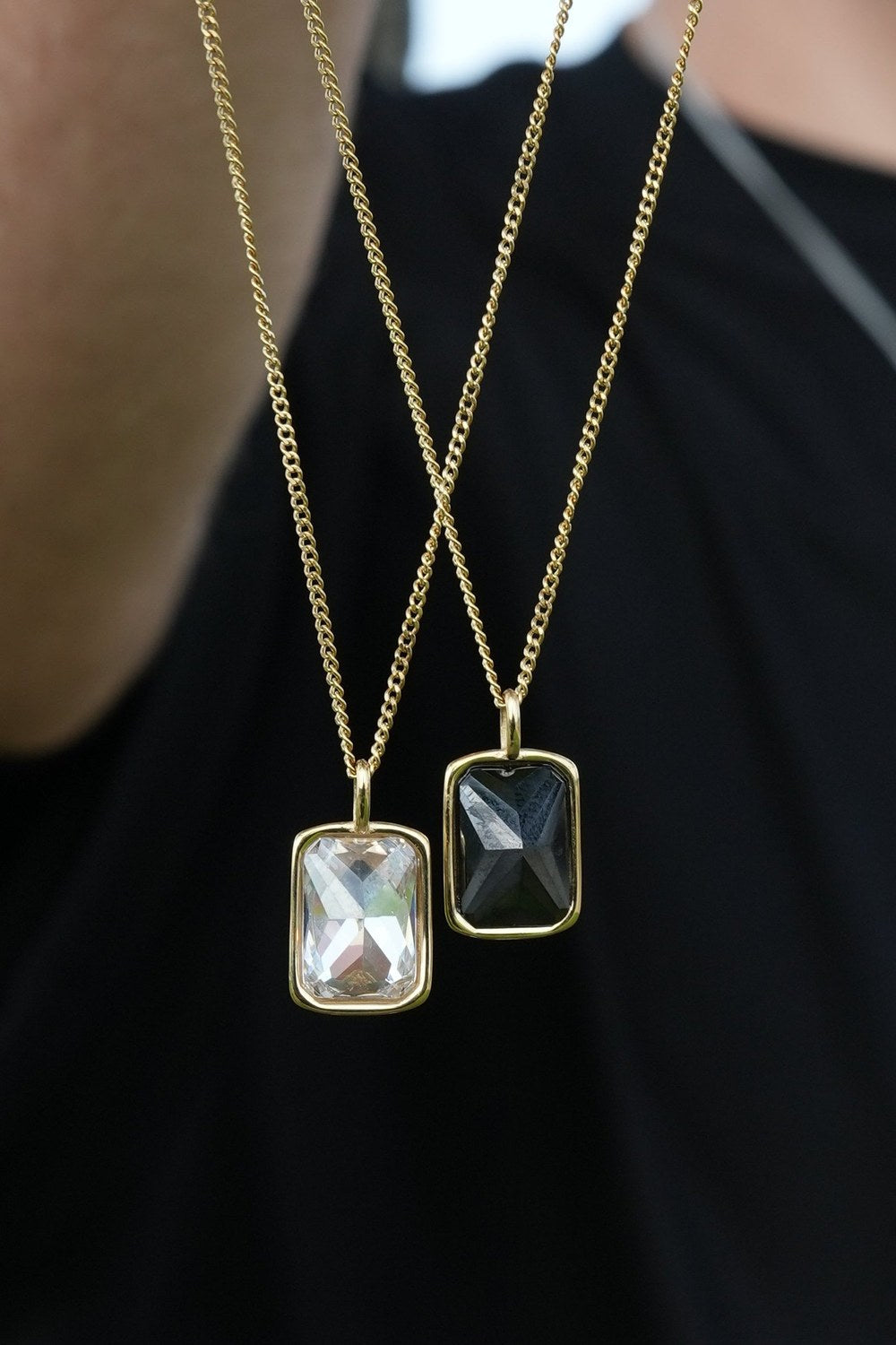 Zirkon Taşlı Kolye, Siyah - Gold - 5