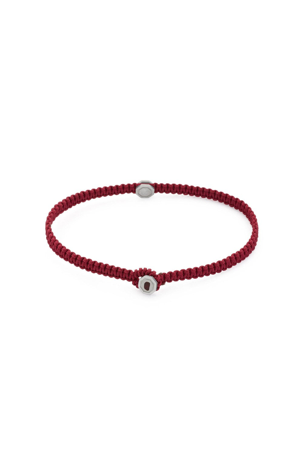 Sekizgen Detaylı Makrome Bileklik, Bordo - Gümüş - 1
