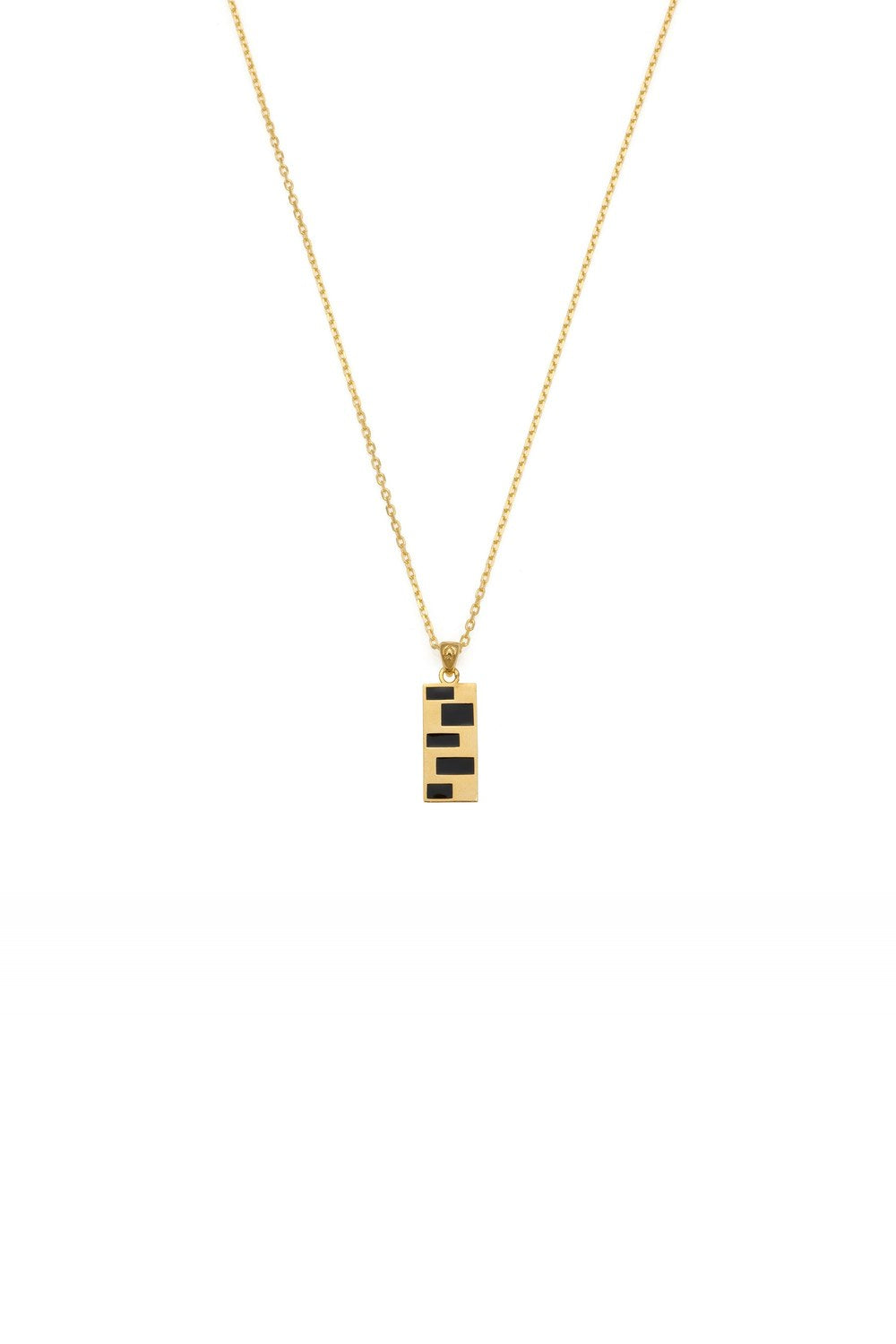 Mineli Sekizgen Plaka Kolye, Siyah - Gold - 0