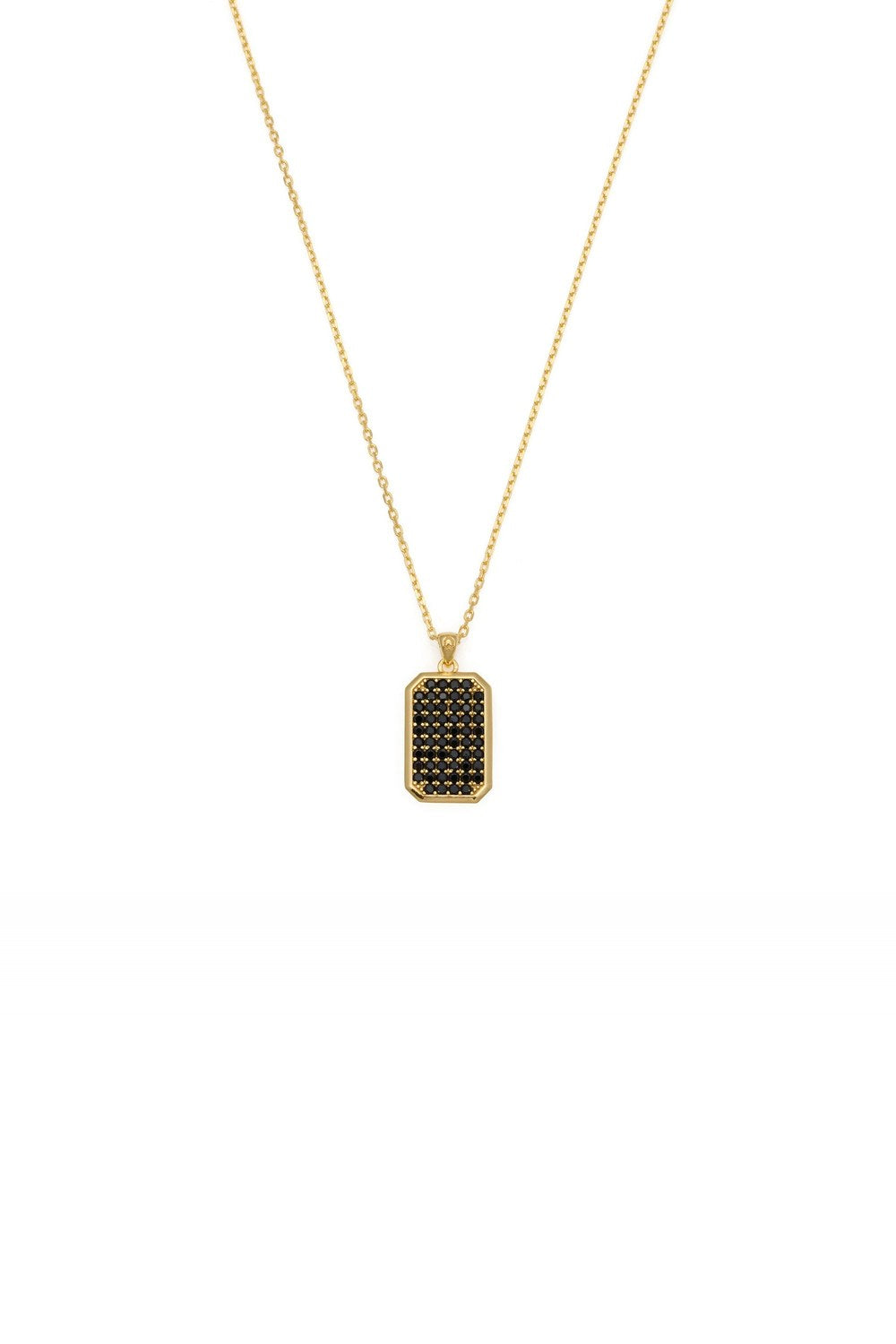 Zirkon Taşlı Sekizgen Kolye, Siyah - Gold - 0