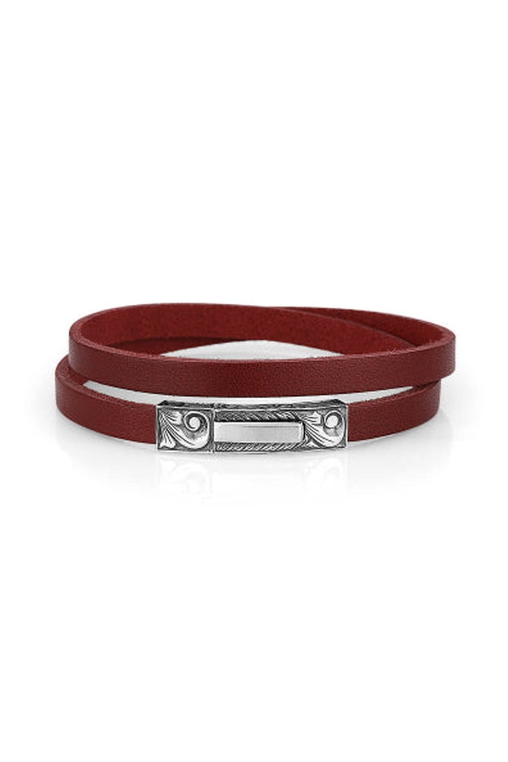 Silver Cord Leather Bordo 925 Ayar Gümüş Bileklik - 0