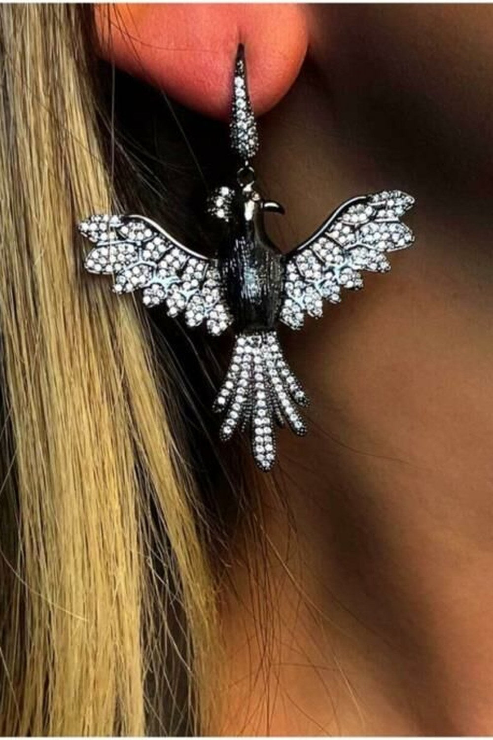 Phoenix Anka Kuşu Zirkon Taş Küpe – Siyaha - 1