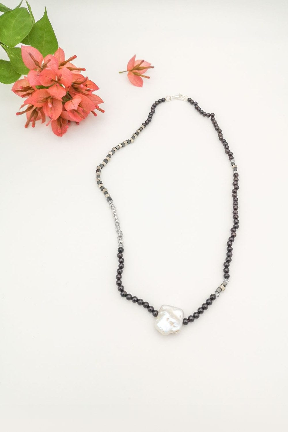Amorf İnci Granat Kolye - 1