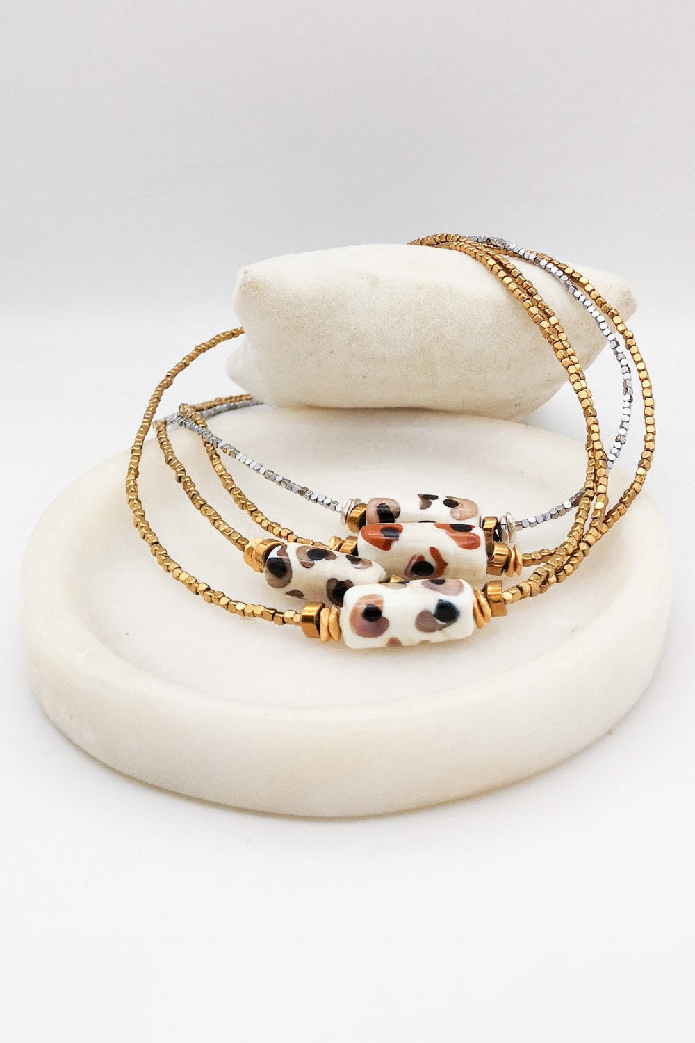 Murano Cam Leopar Desenli Hematit Kolye - 1