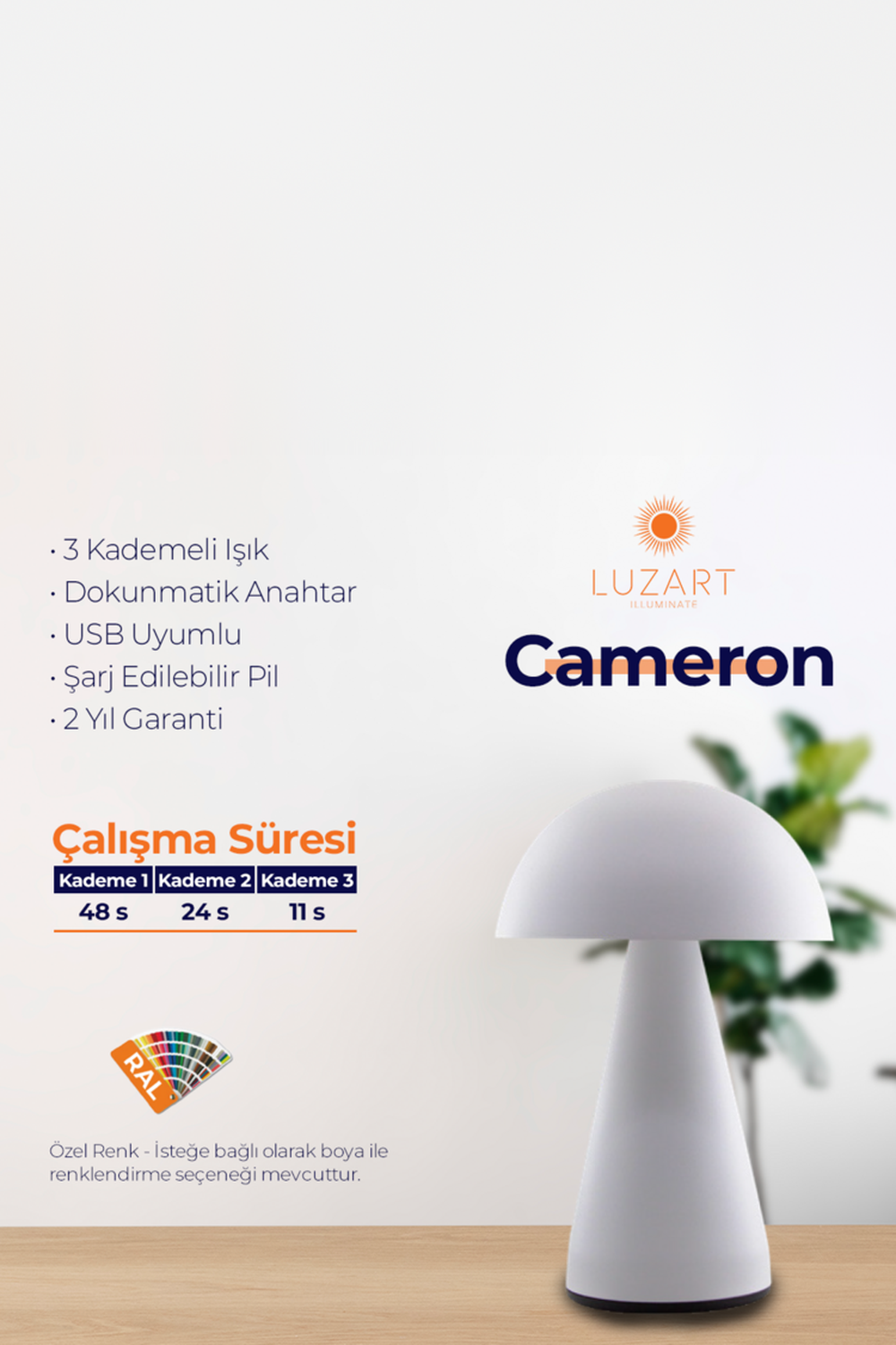 Cameron Masa Lambası - Manyetik Şarj Kasetli - 9