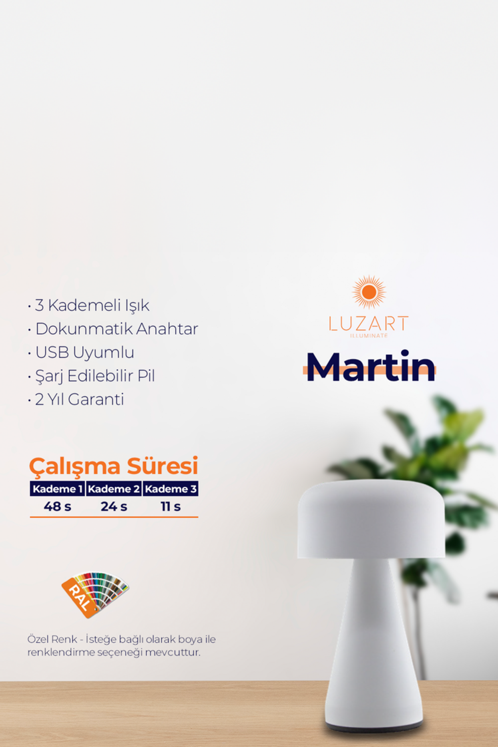 Martin Masa Lambası - Manyetik Şarj Kasetli - 9