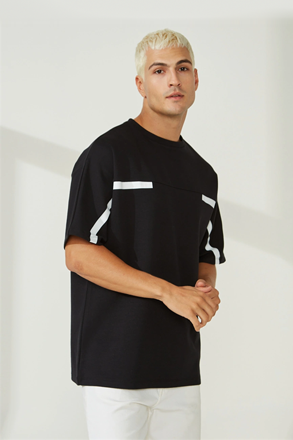 Bisiklet Yaka Ön Ve Arka Şerit Baskılı Erkek T-Shirt - 3
