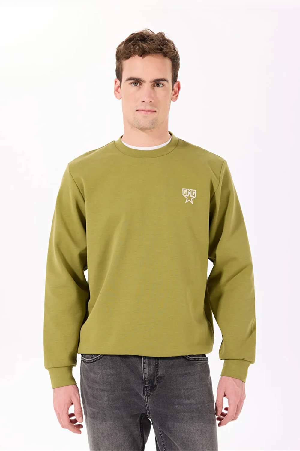 Bisiklet Yaka Sırtı Flok Göğsü Yıldız Baskılı Erkek Sweatshirt - 2