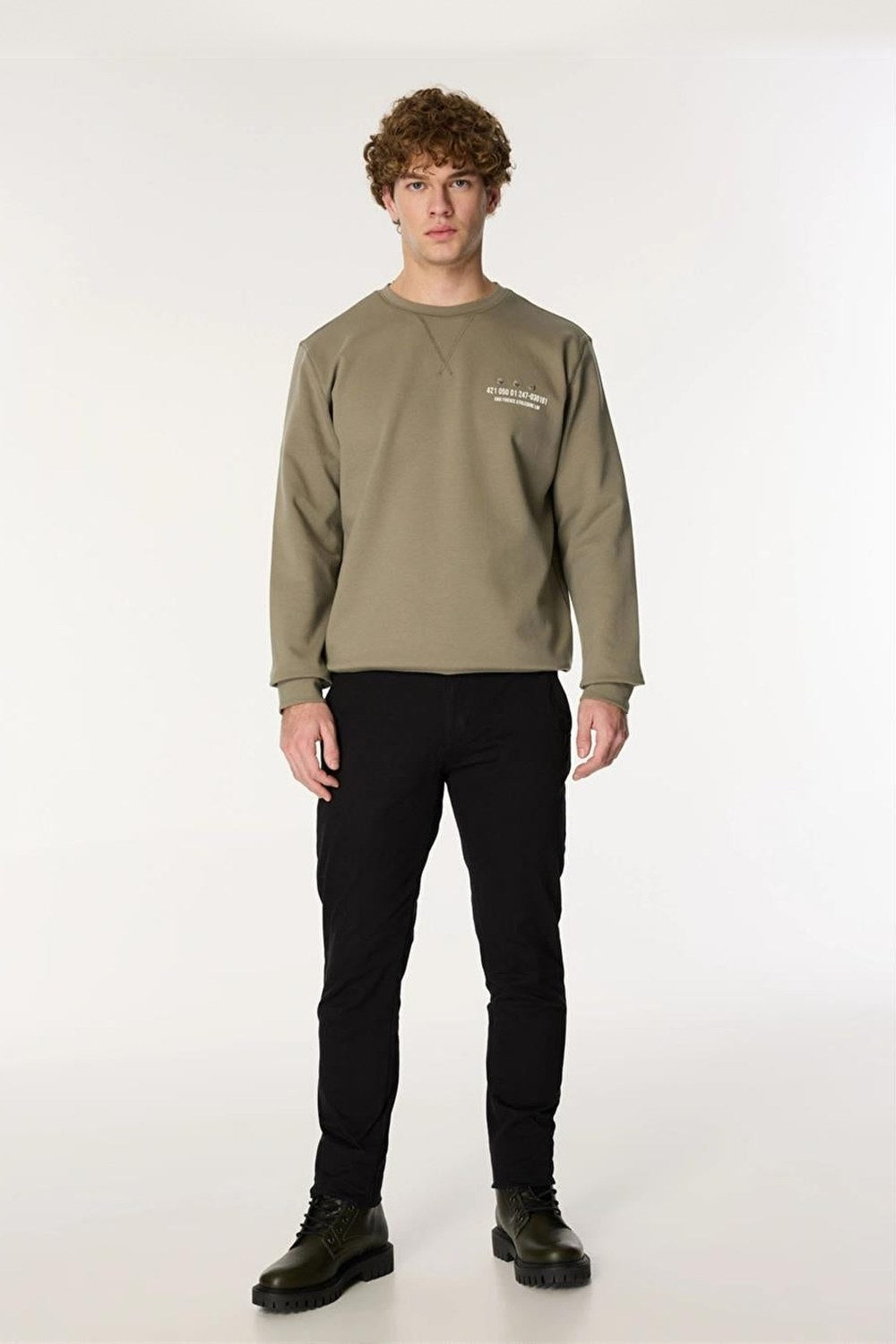Bisiklet Yaka Sol Göğüs Üzeri Baskılı Erkek Sweatshirt - 3