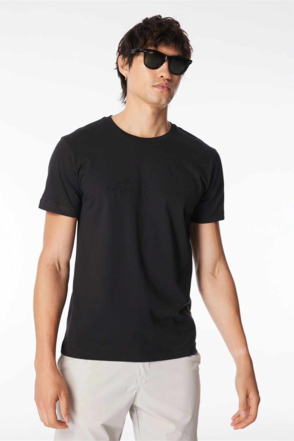 Bisiklet Yaka Önü Taşlı Yazılı %100 Pamuk Slim Fit Erkek T-Shirt - 2