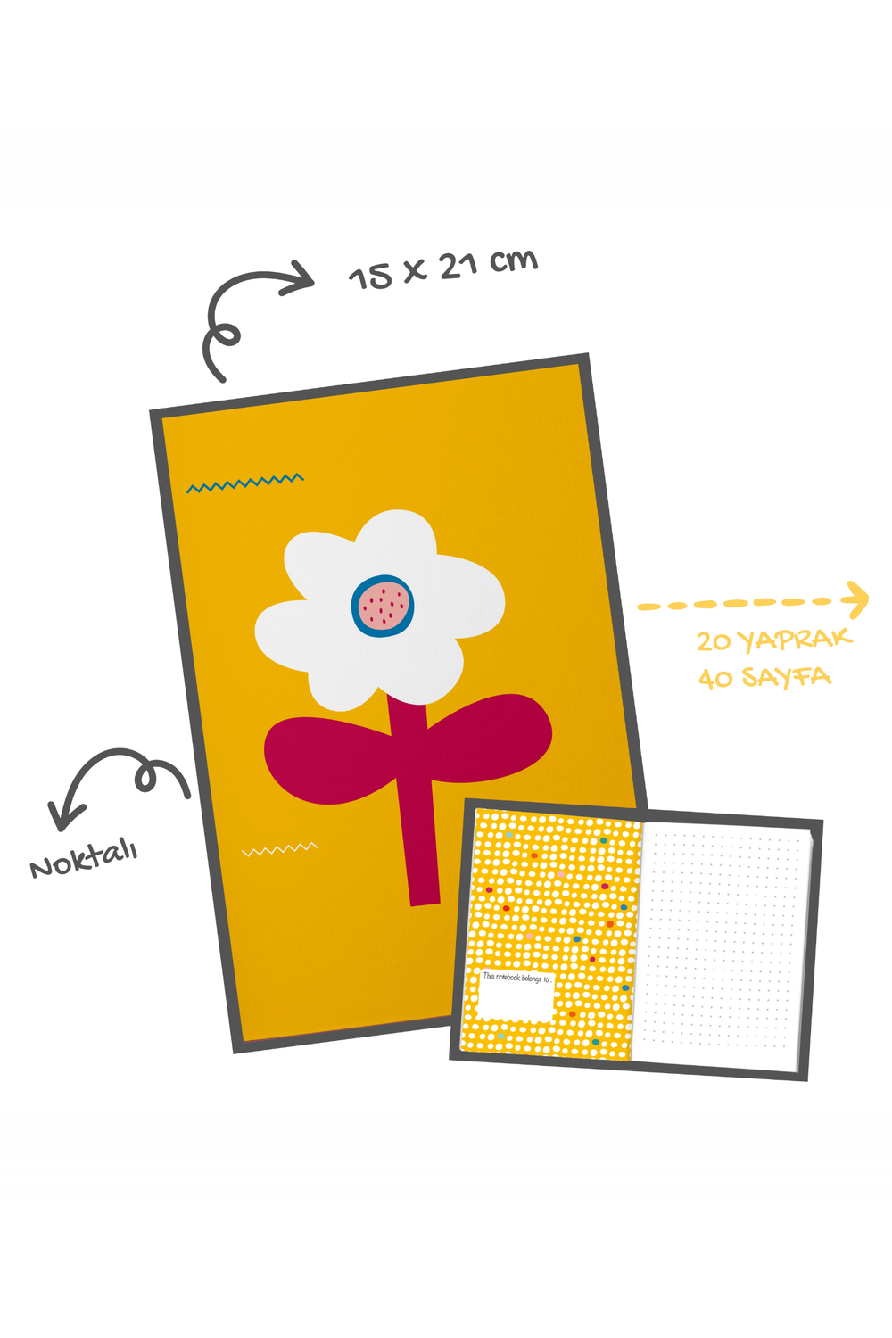 Big Flower Defter Ve Notluk Seti - Sarı - 4