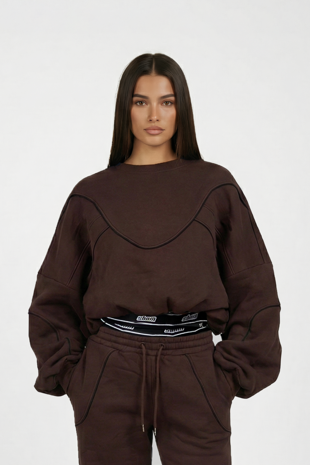 Brown Contour Oversize Cropped Sweatshirt - 0