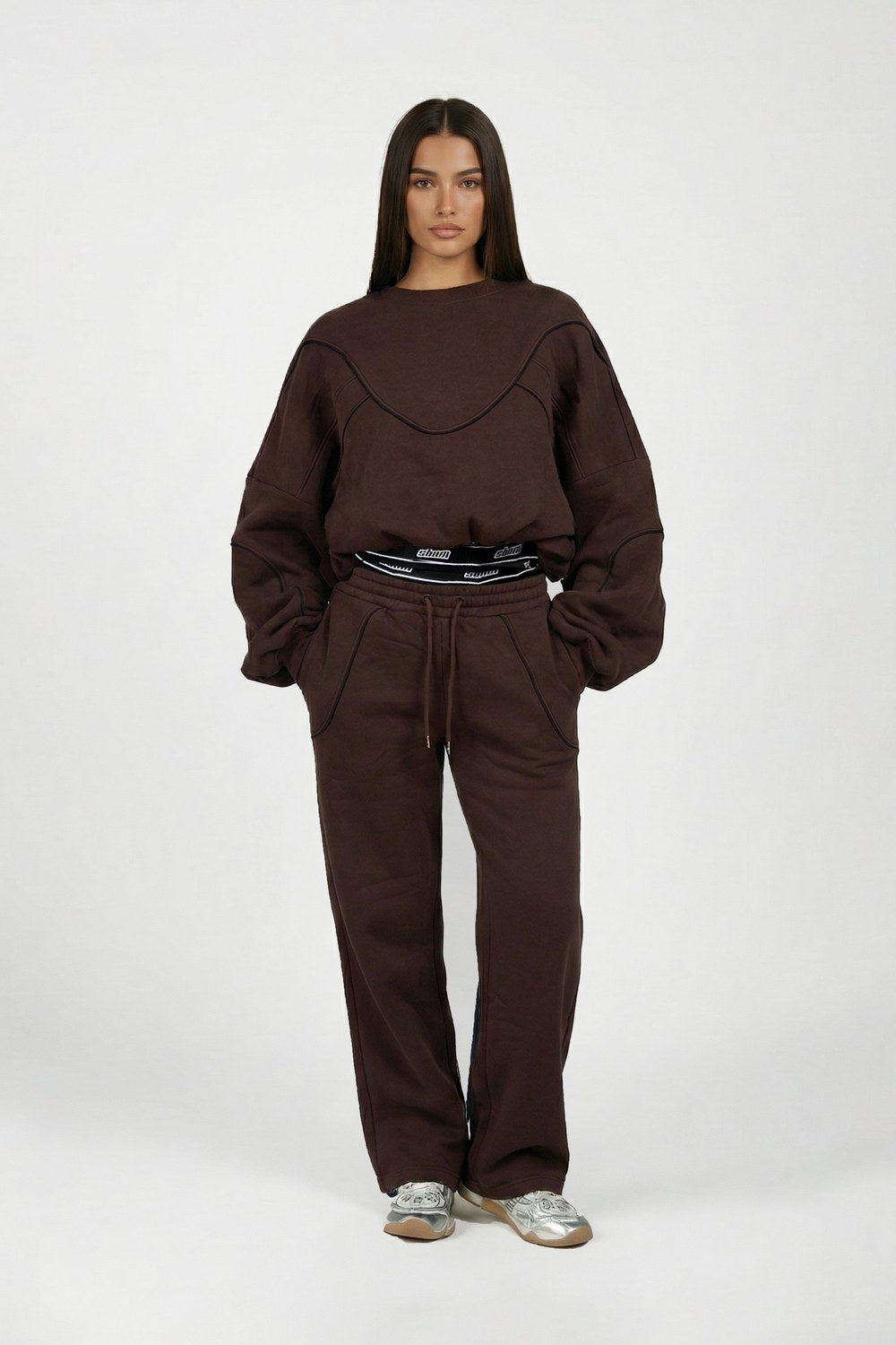 Brown Contour Oversize Cropped Sweatshirt - 2