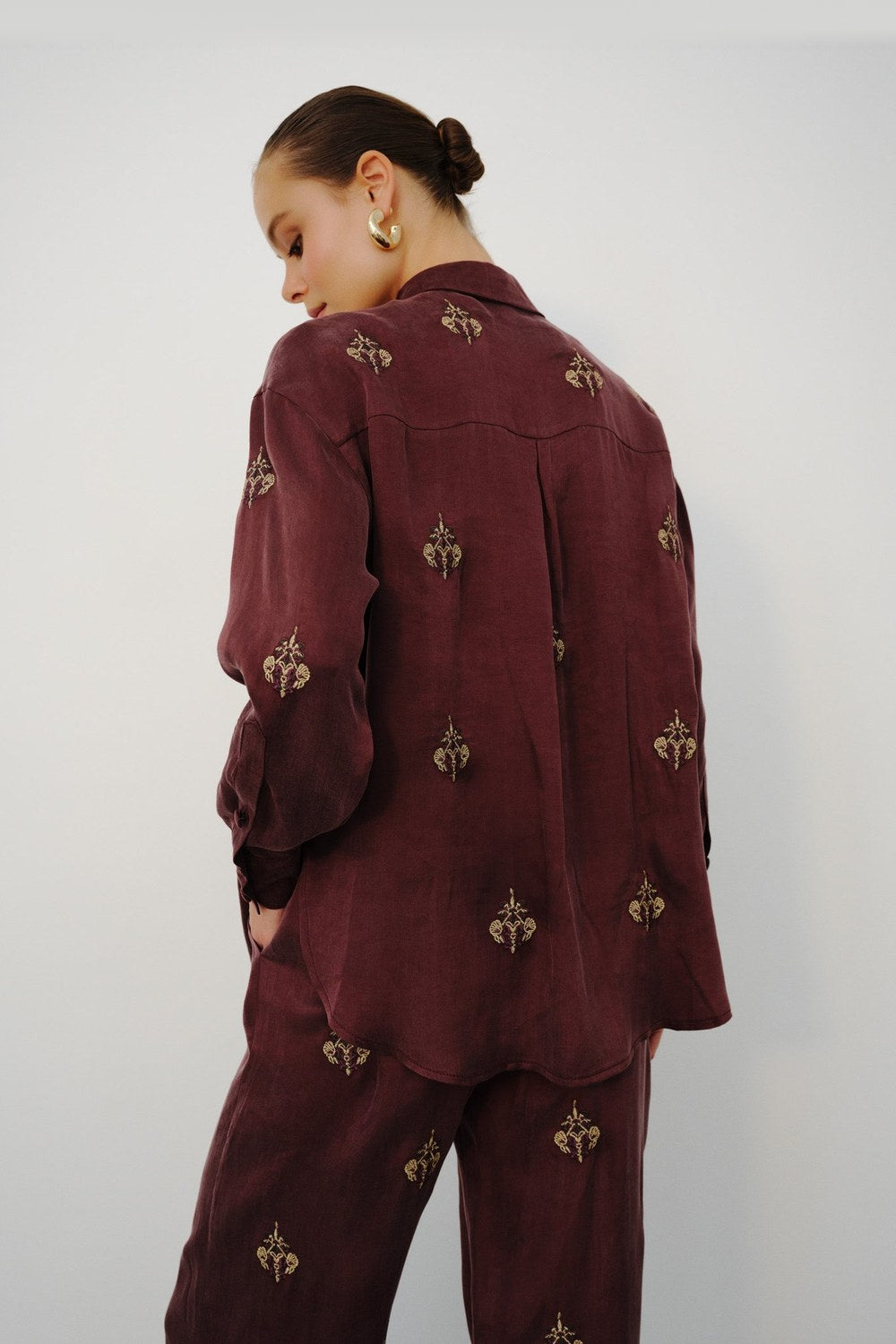 Rumi Nakış Detaylı Beli Lastikli Tencel Pantolon - 2