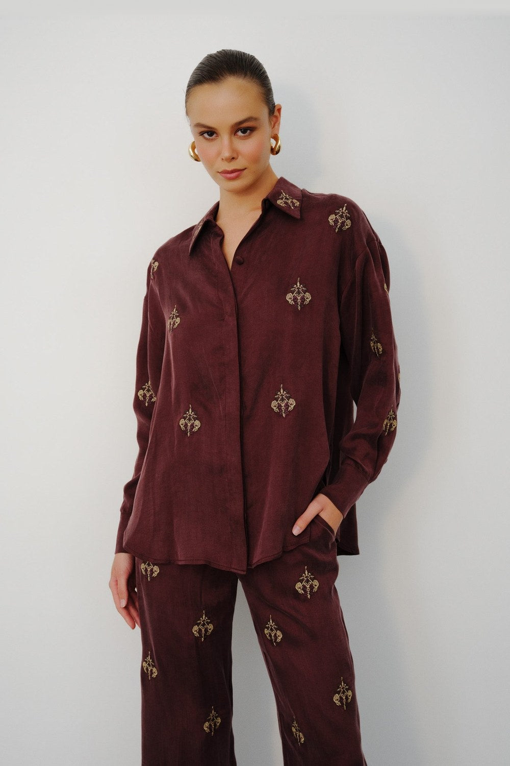 Rumi Nakış Detaylı Tencel Gömlek - 1