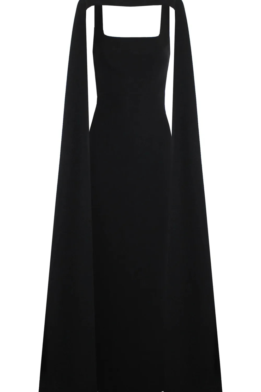 Pelerin Detaylı Siyah Maxi Elbise - 4