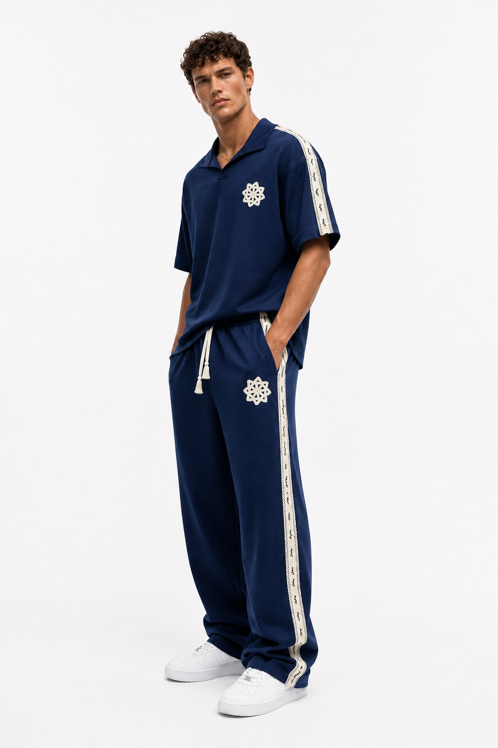 Erkek Şerit Detaylı Regular Fit Eşofman Takımı Lacivert - 1
