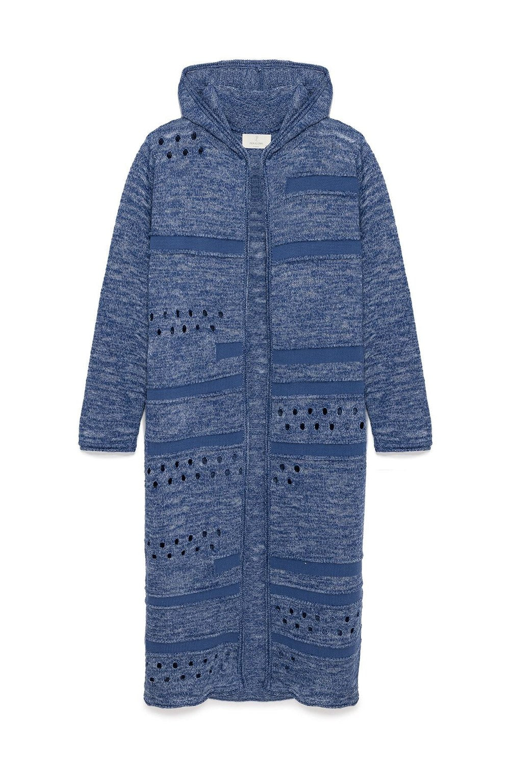 Skyler, Ajurlu, Kadın Kapüşonlu Yazlık Uzun Triko Hırka - Denim Mix - 6