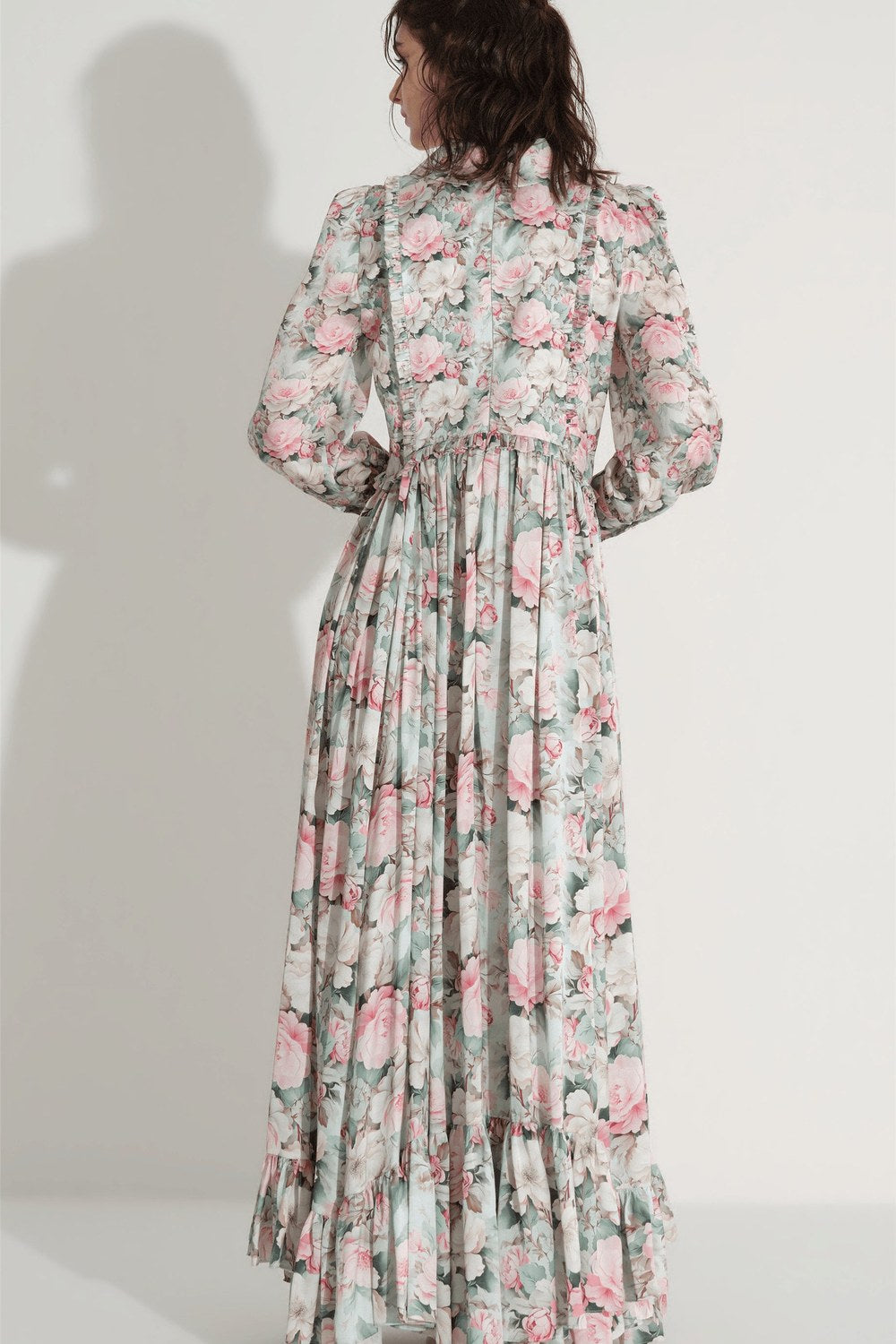 Çiçek Desen Saten Elbise - Mint - 4