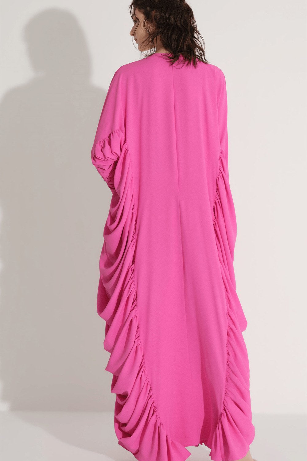 Yanları Büzgülü Kaftan Elbise - Fuşya - 3