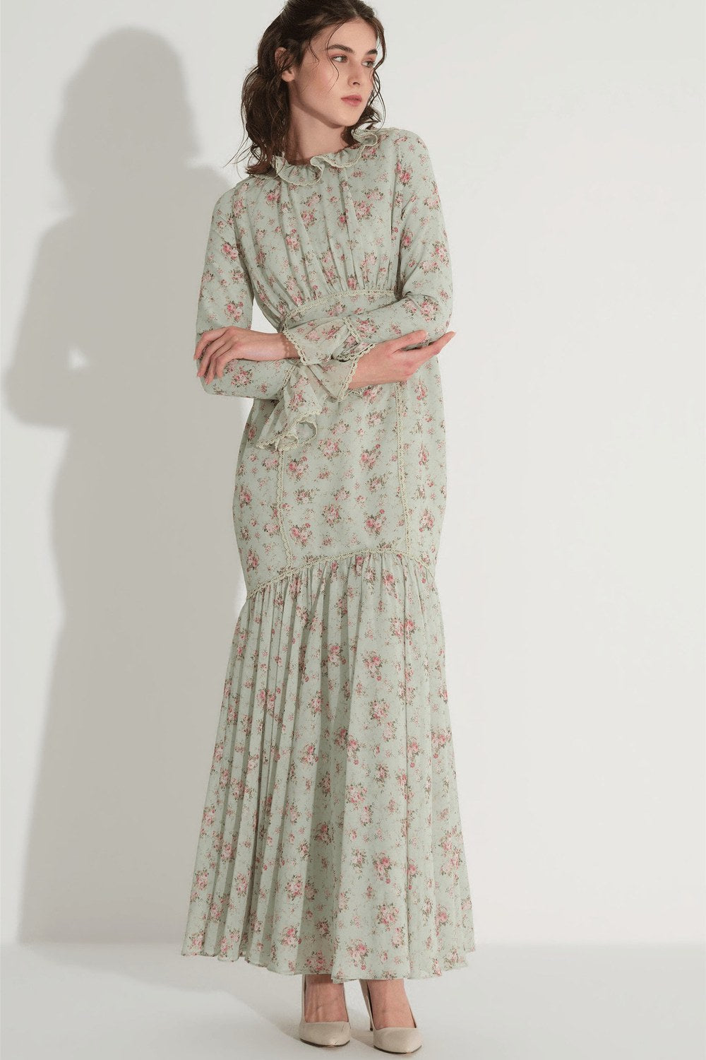 Dantelli Balık Form Elbise - Mint - 3