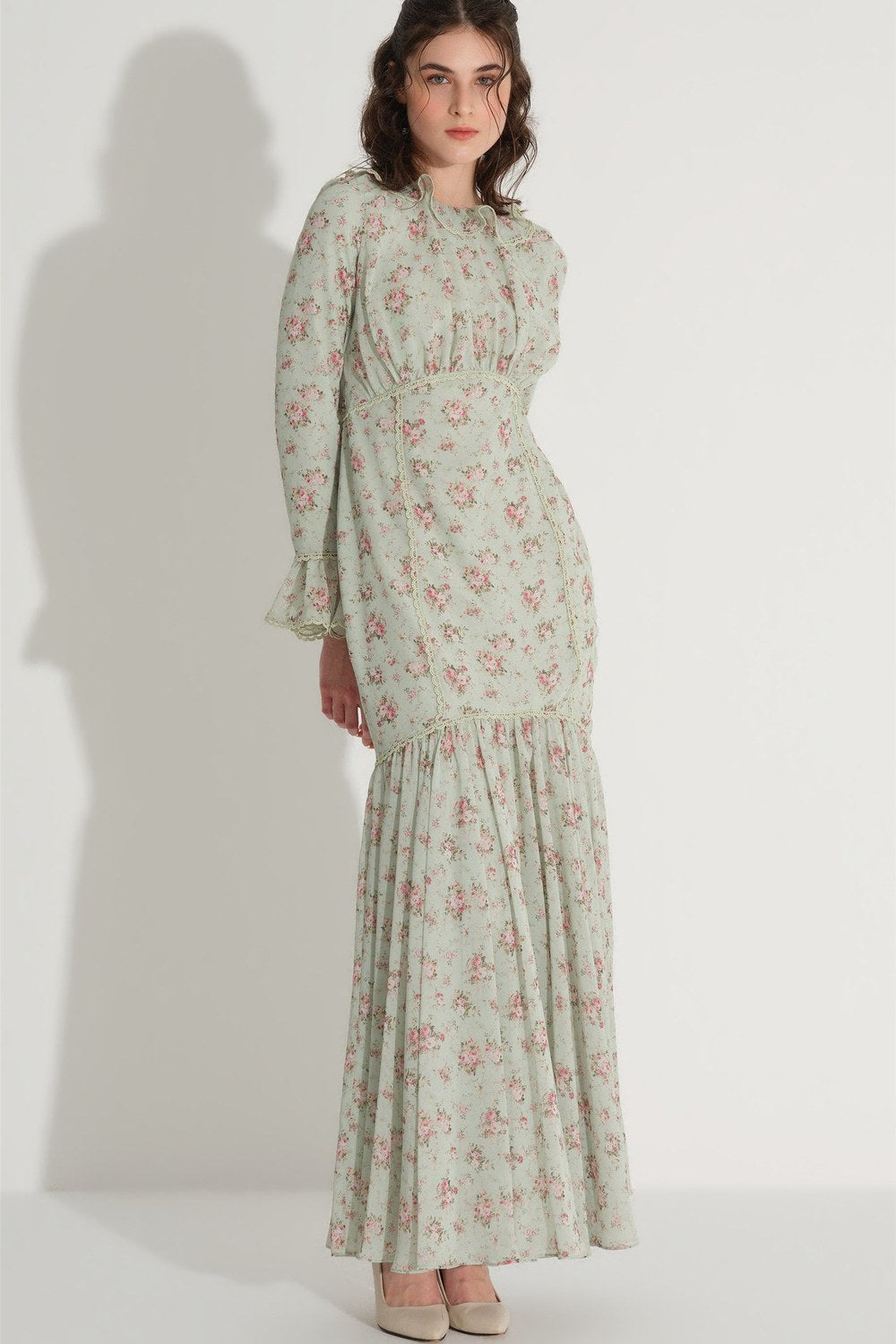 Dantelli Balık Form Elbise - Mint - 5