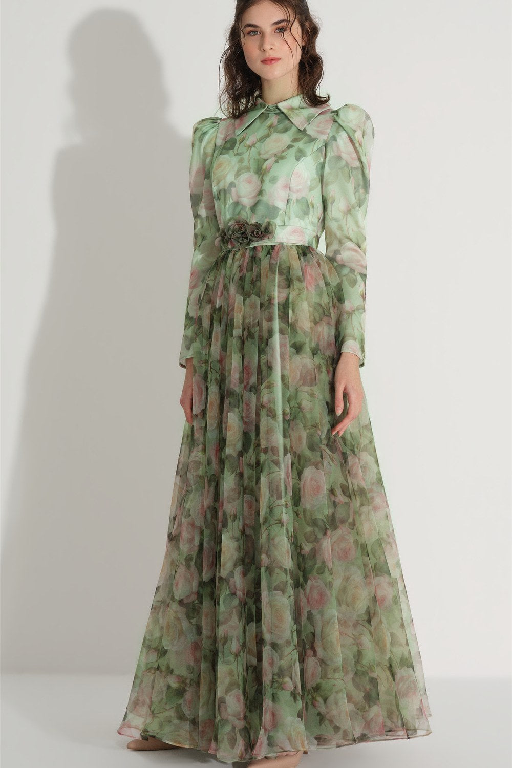 Kemerli Dalya Organze Elbise - Yeşil - 4