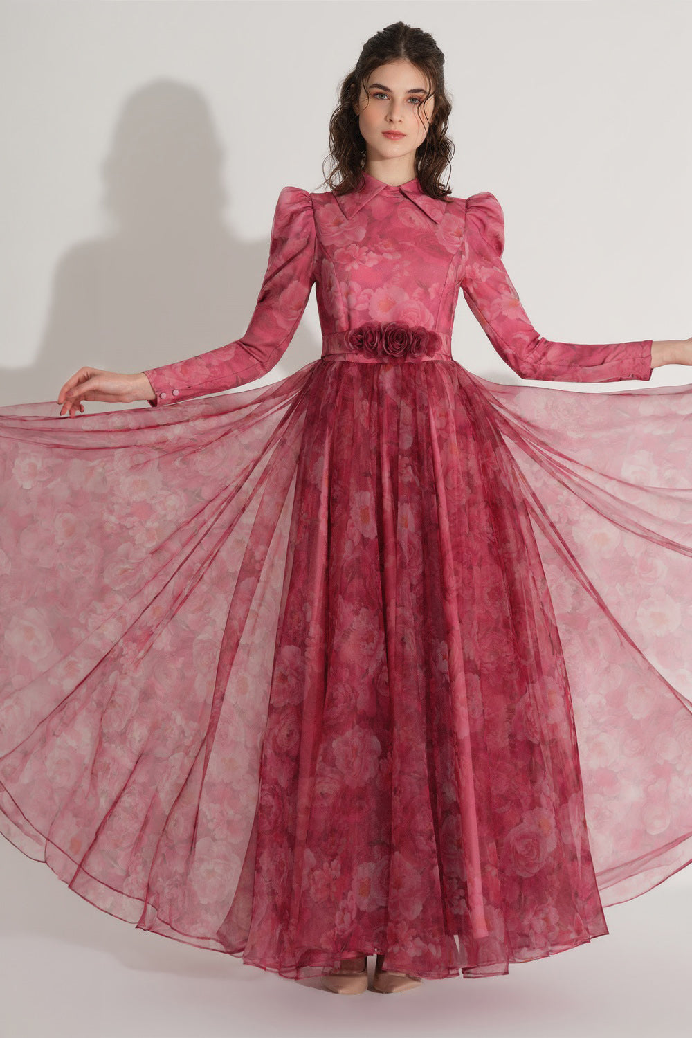 Kemerli Dalya Organze Elbise - Fuşya - 2