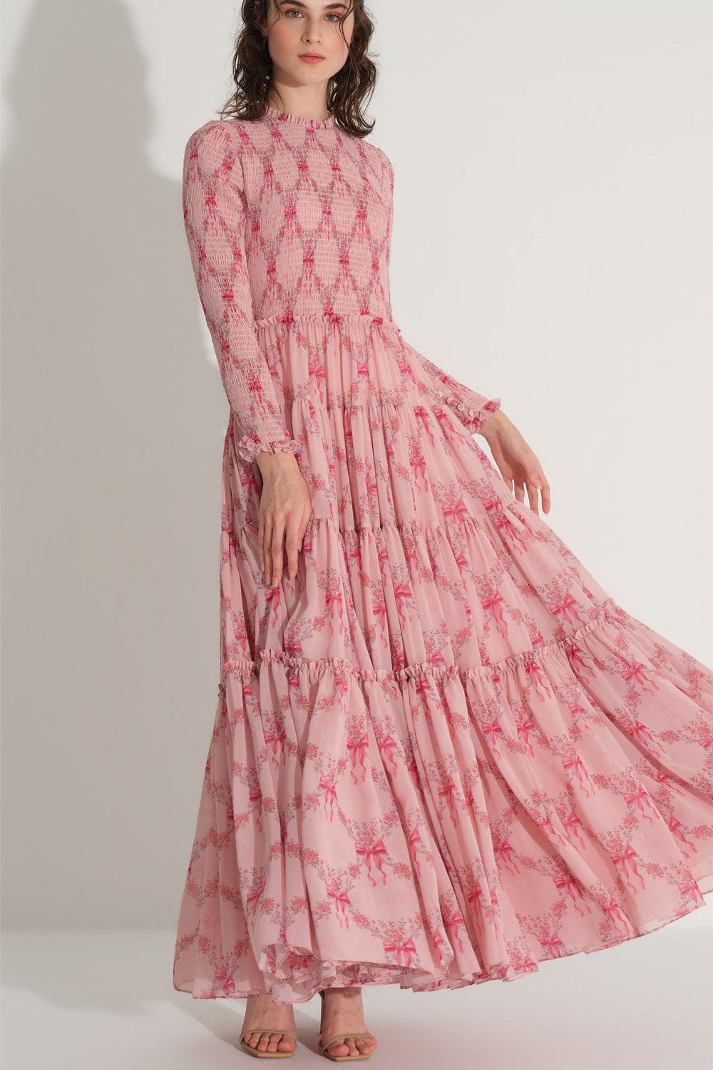 Gipeli Şifon Elbise - Pembe - 4