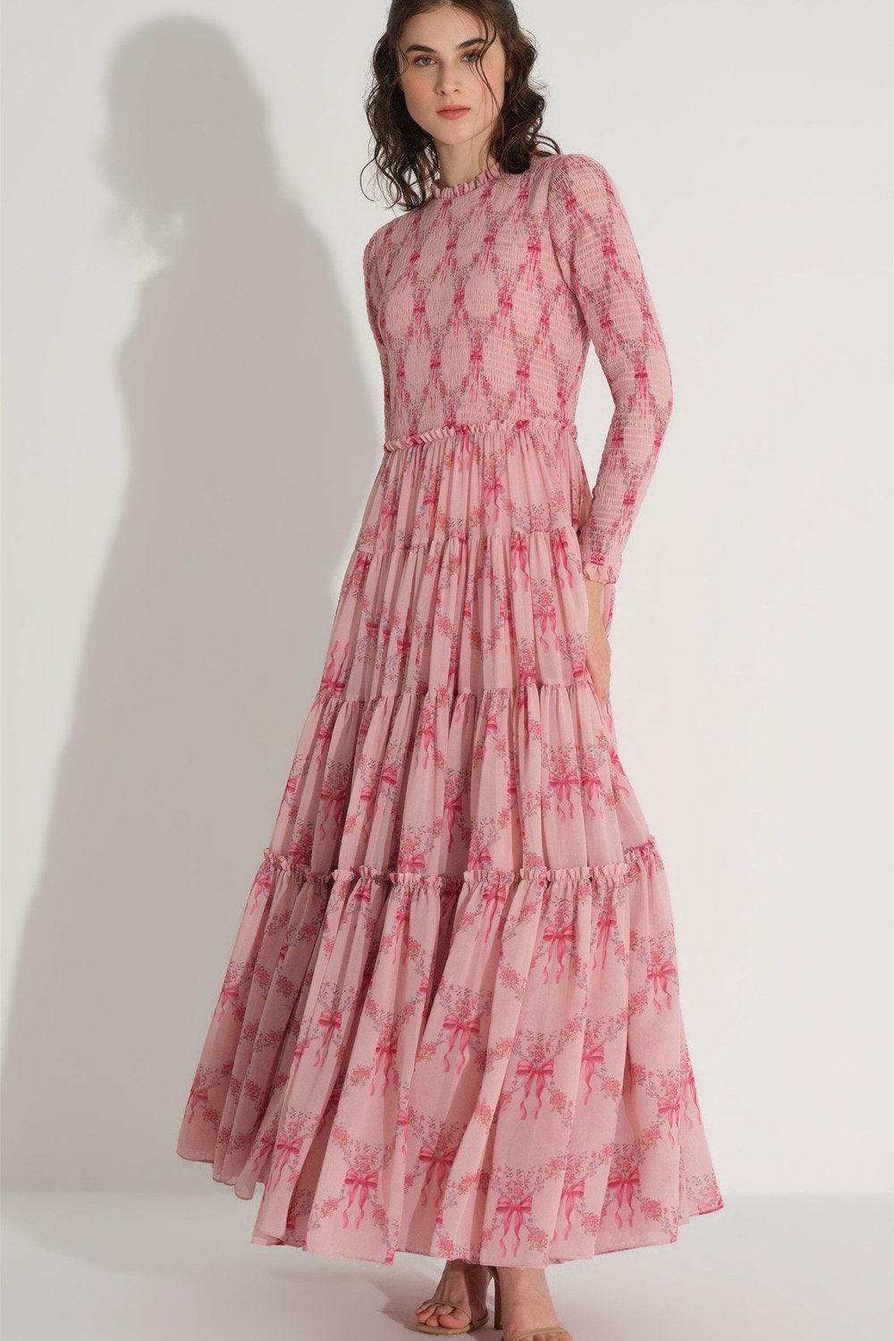 Gipeli Şifon Elbise - Pembe - 7