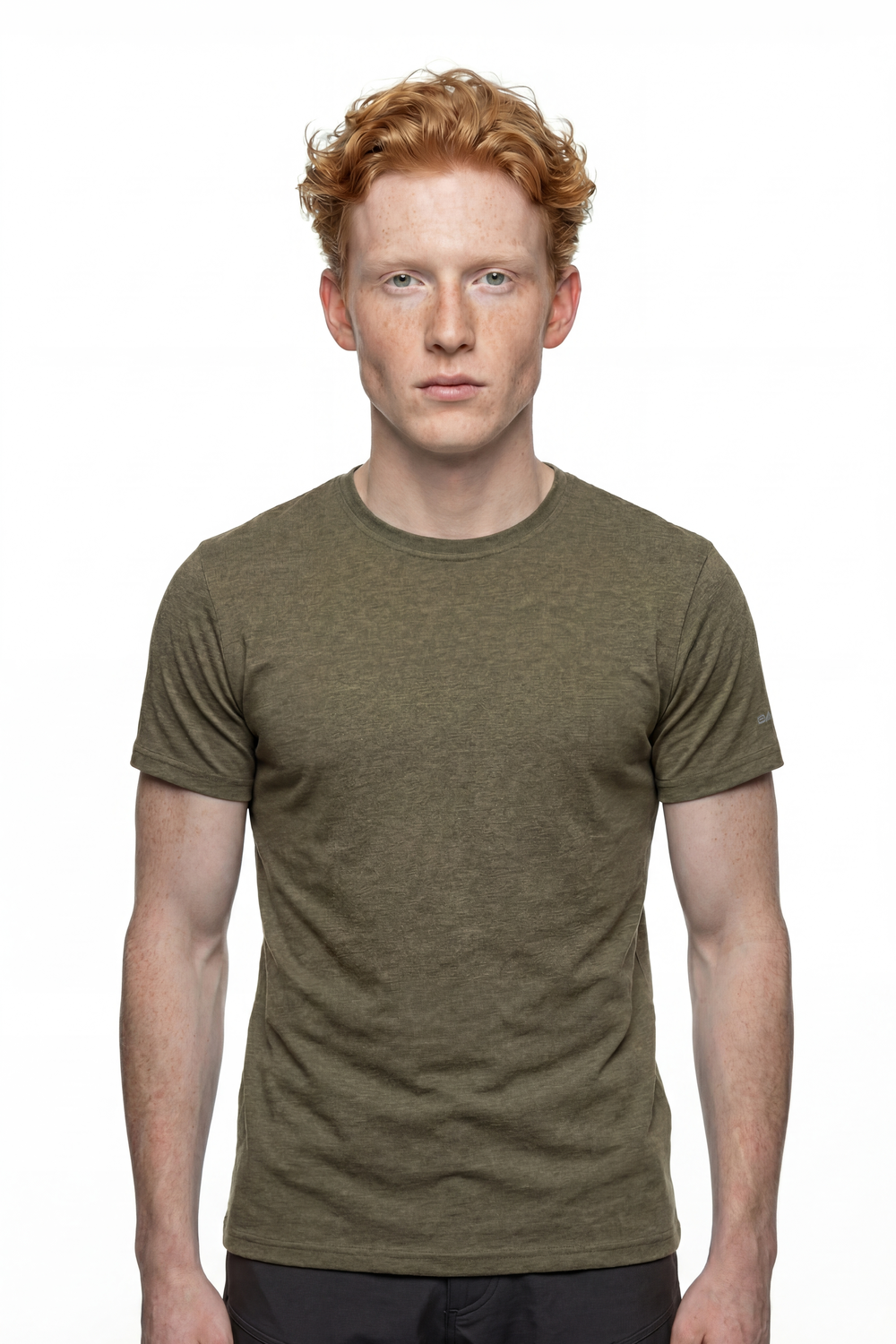 Soft Tees Basic T-Shirt %100 Pamuk Haki Melanj - 1