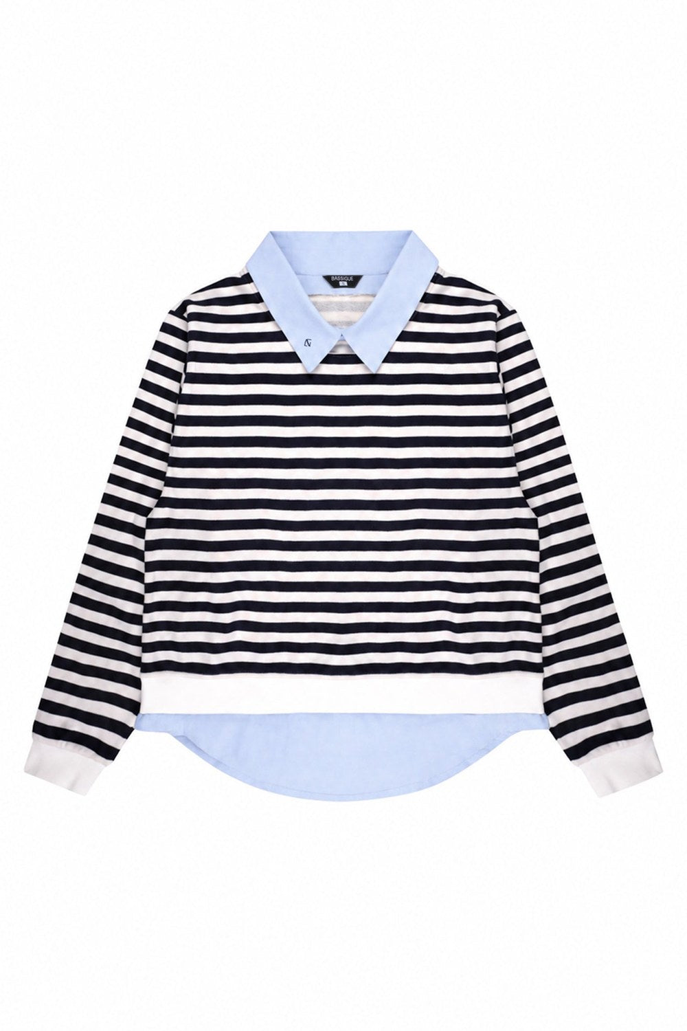 Gömlek Katmanlı Sweatshirt, Lacivert Çizgili - 3