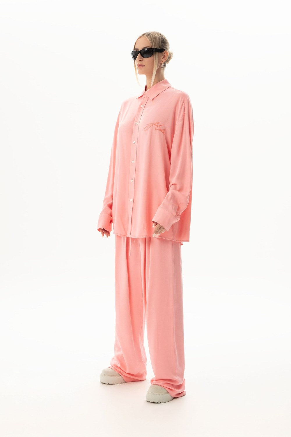 Morcote Oversize Toz Pembe Gömlek - 2