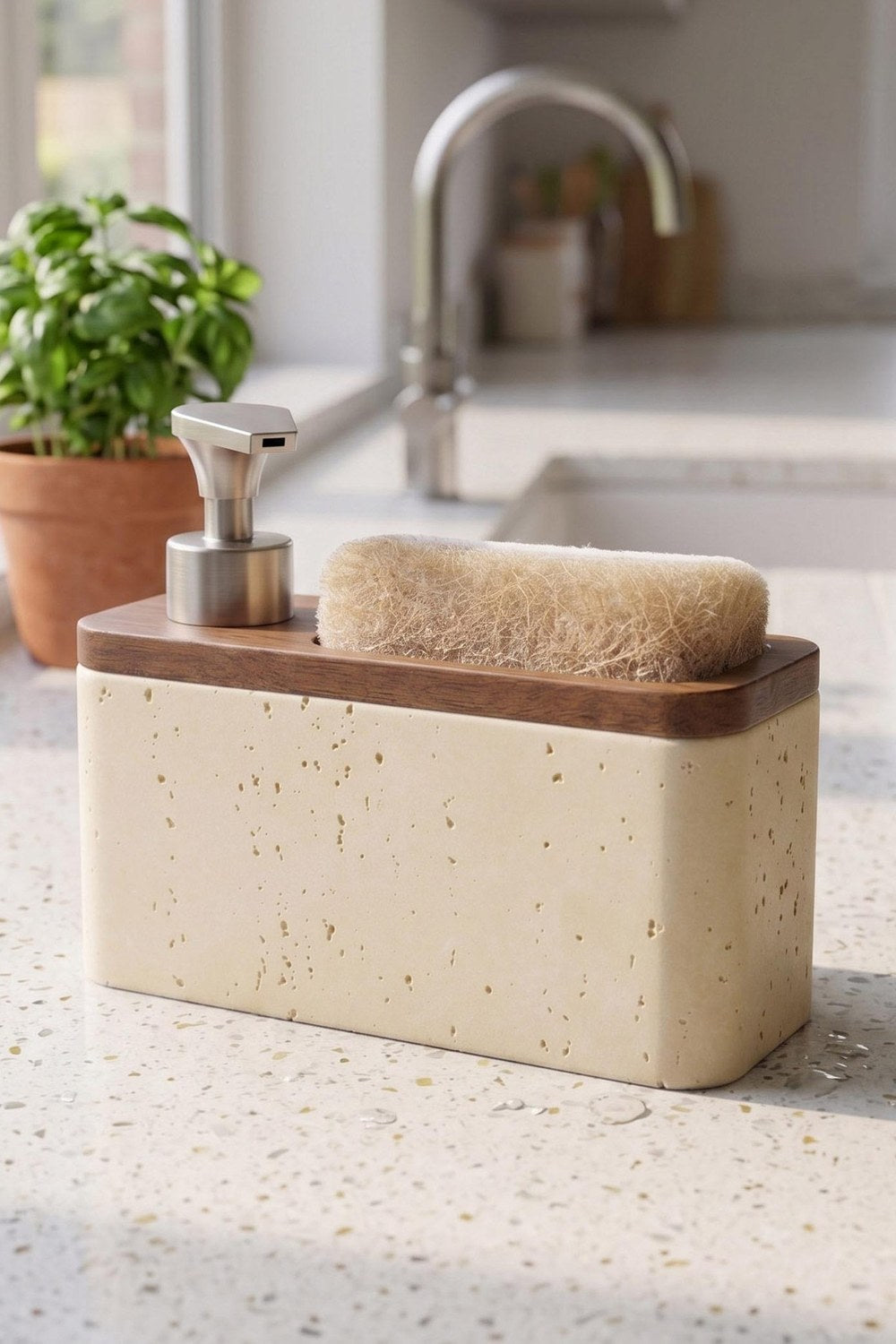 Travertine Süngerli Sıvı Sabunluk, Krem, 420 Ml - 0