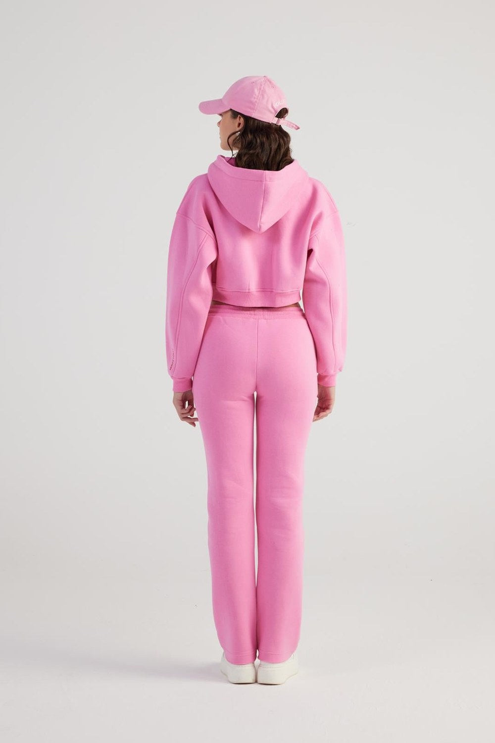 Mixed Kapüşonlu Fermuarlı Crop Sweatshirt, Pembe - 4