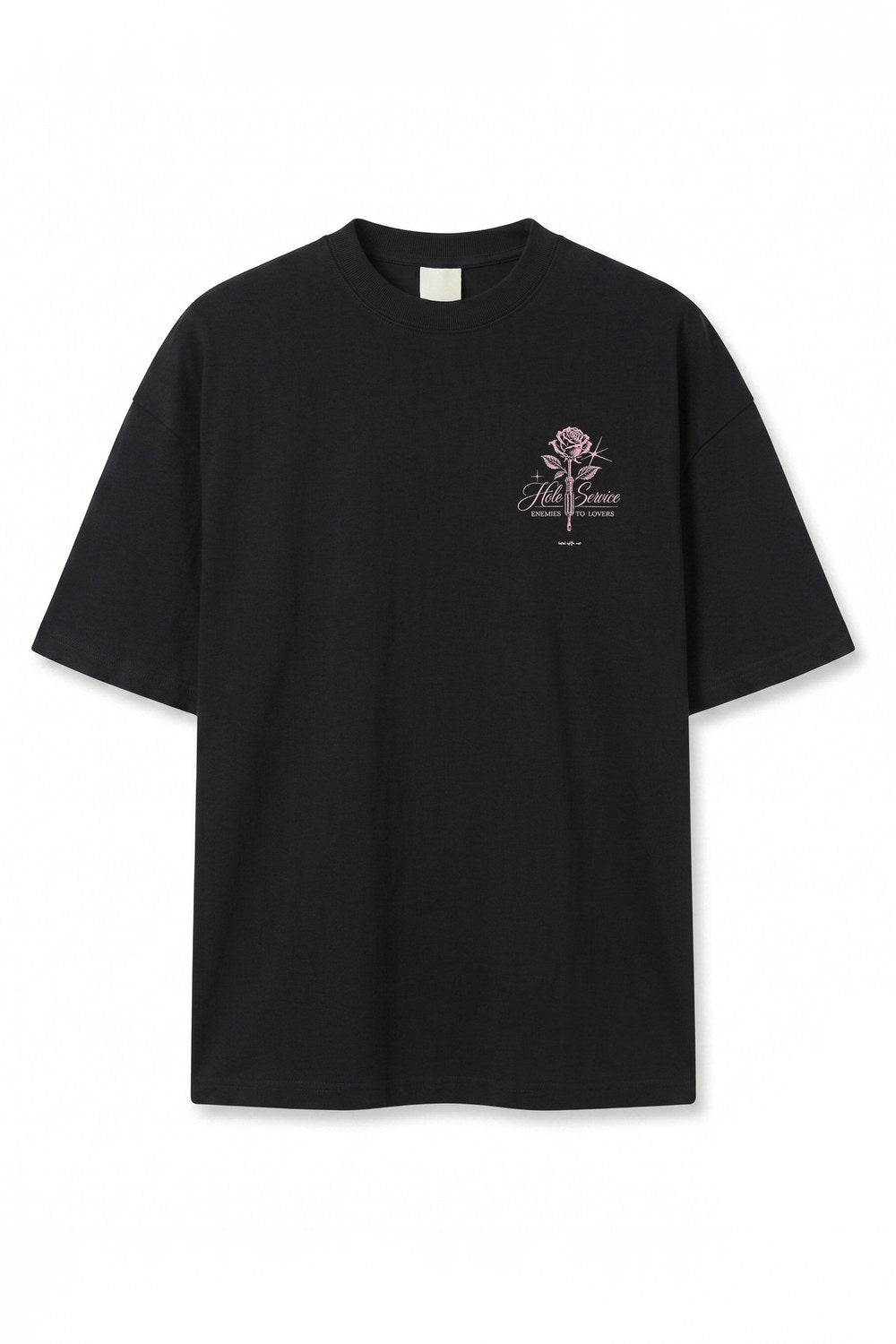 Gül Grafik Baskılı Oversize T-Shirt, Siyah - 2