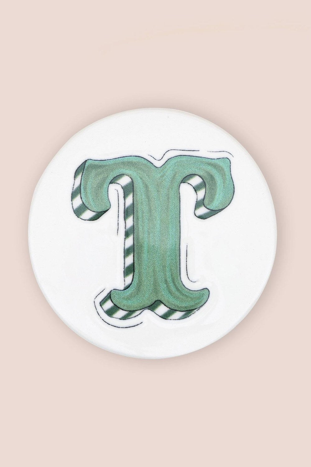 T Harfi Desenli Seramik Bardak Altlığı, 10 Cm - 4