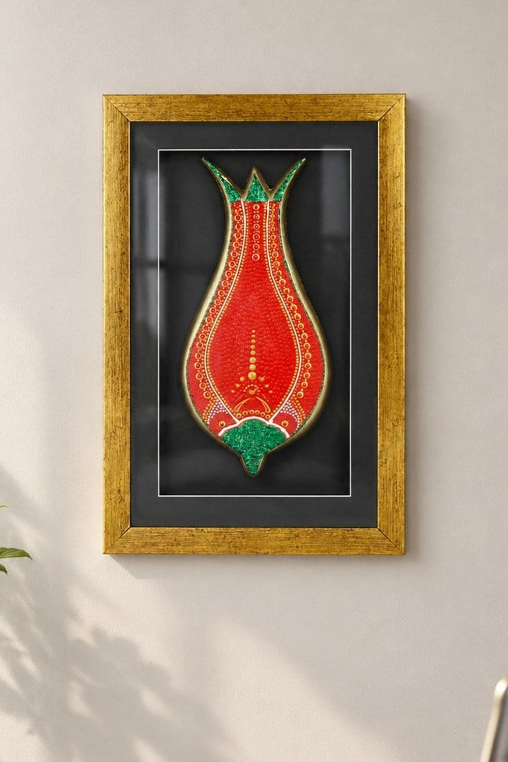 El Yapımı Lale Desenli Seramik Duvar Tablosu, Kırmızı - 43x28 Cm - 1
